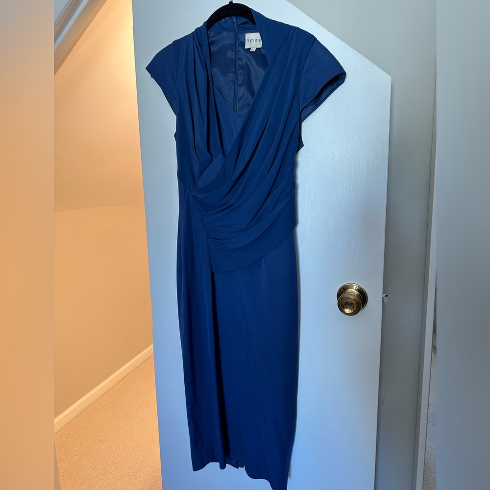 Reiss royal blue midi shift with draping - size 2